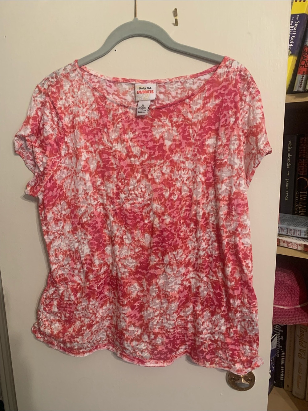 Ruby Rd. Pink & White Short Sleeve Printed Top
